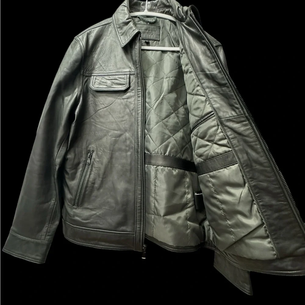 Perry Ellis Portfolio genuine leather Bomber jacket - Picture 3 of 5